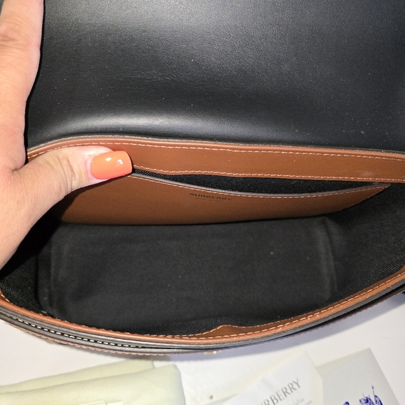 Burberry Giant Check & Leather Note  Crossbody bag Birch Brown with Reciept - Picture 9 of 13